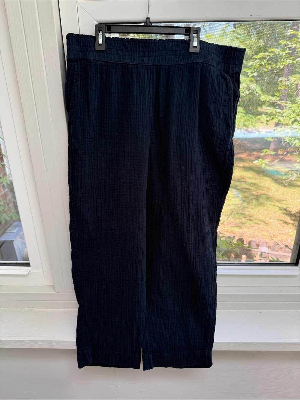 LOFT Wide-Leg Pull-On 100% Cotton Muslin Pants in Navy Sz XL